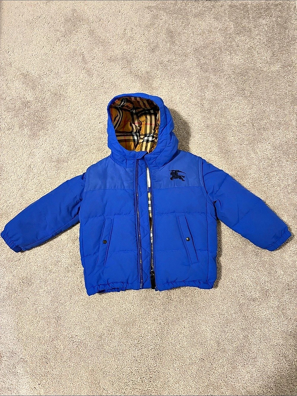Burberry Toddler Blue Hooded Puffer Jacket size: 18 months